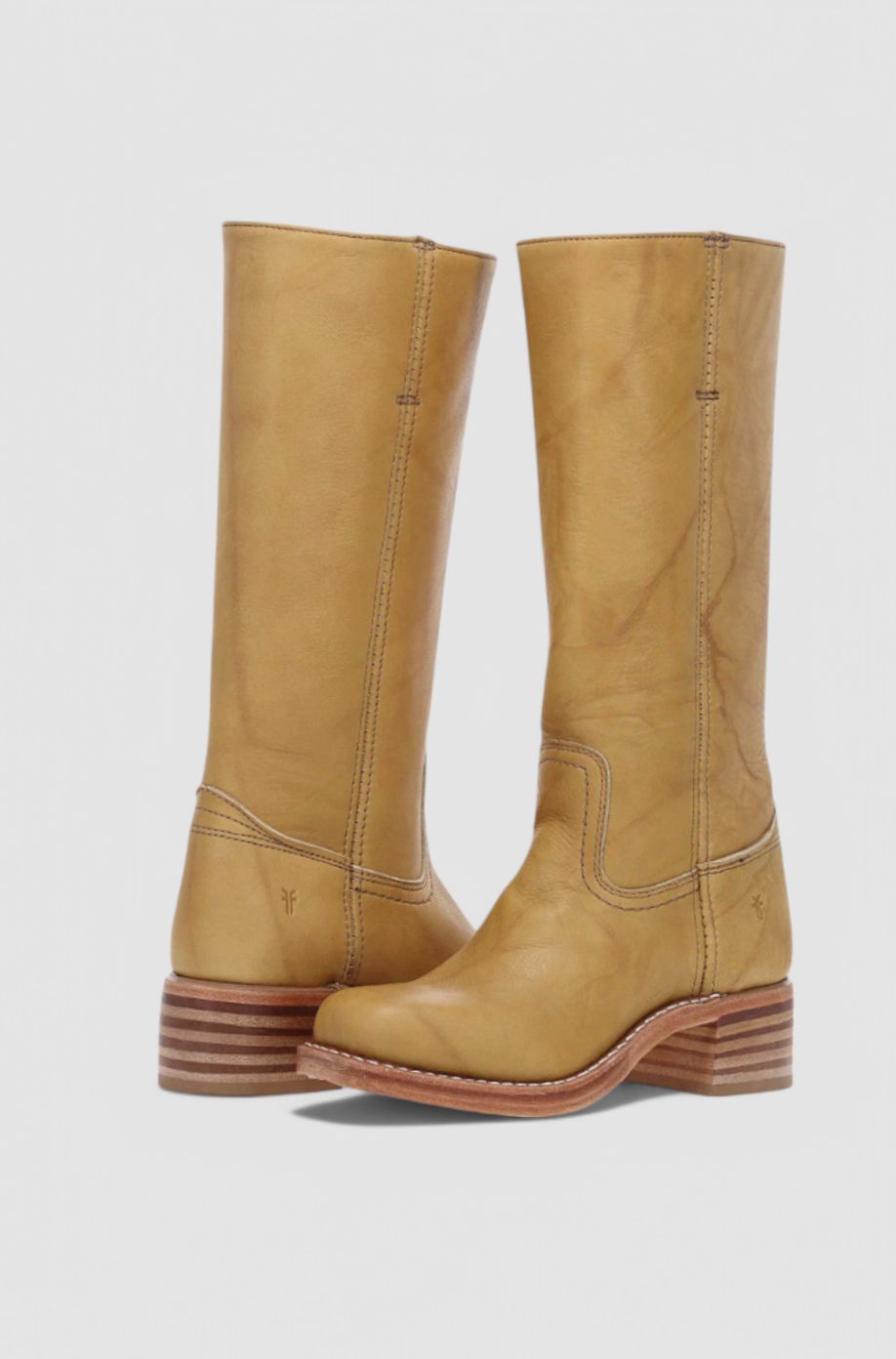 Women's Genuine Leather Knee-High Boots with Stacked Heel – Yellow