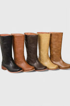 Women's Genuine Leather Knee-High Boots with Stacked Heel