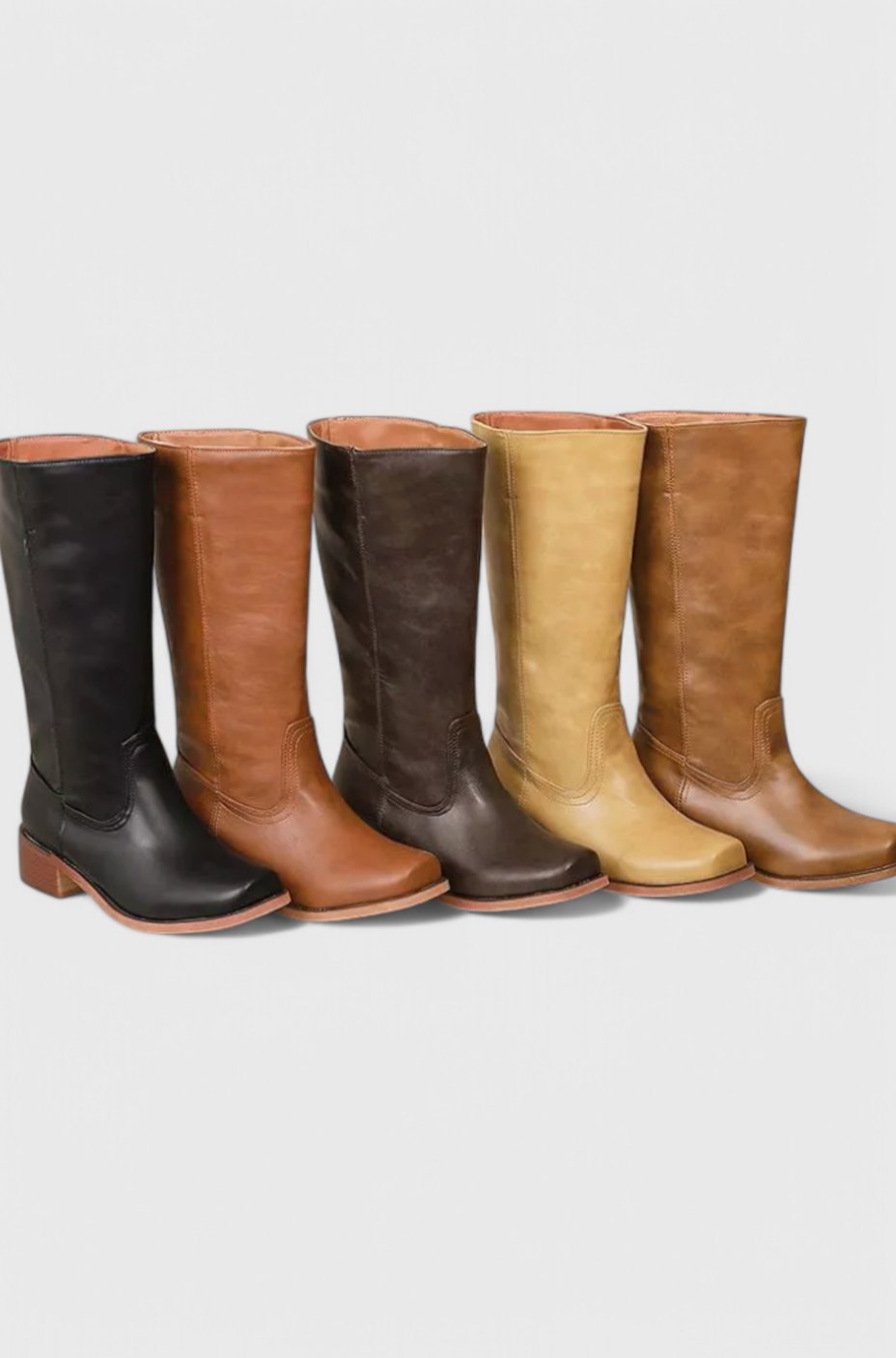 Women's Genuine Leather Knee-High Boots with Stacked Heel