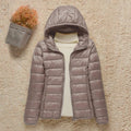 Women's Packable Hooded Puffer Jacket in a Slim Hip-Length Cut – Taupe