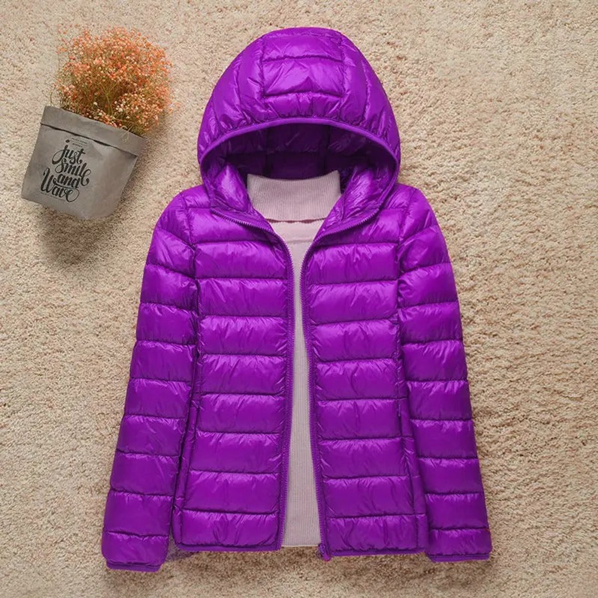 Women's Packable Hooded Puffer Jacket in a Slim Hip-Length Cut – Lilac