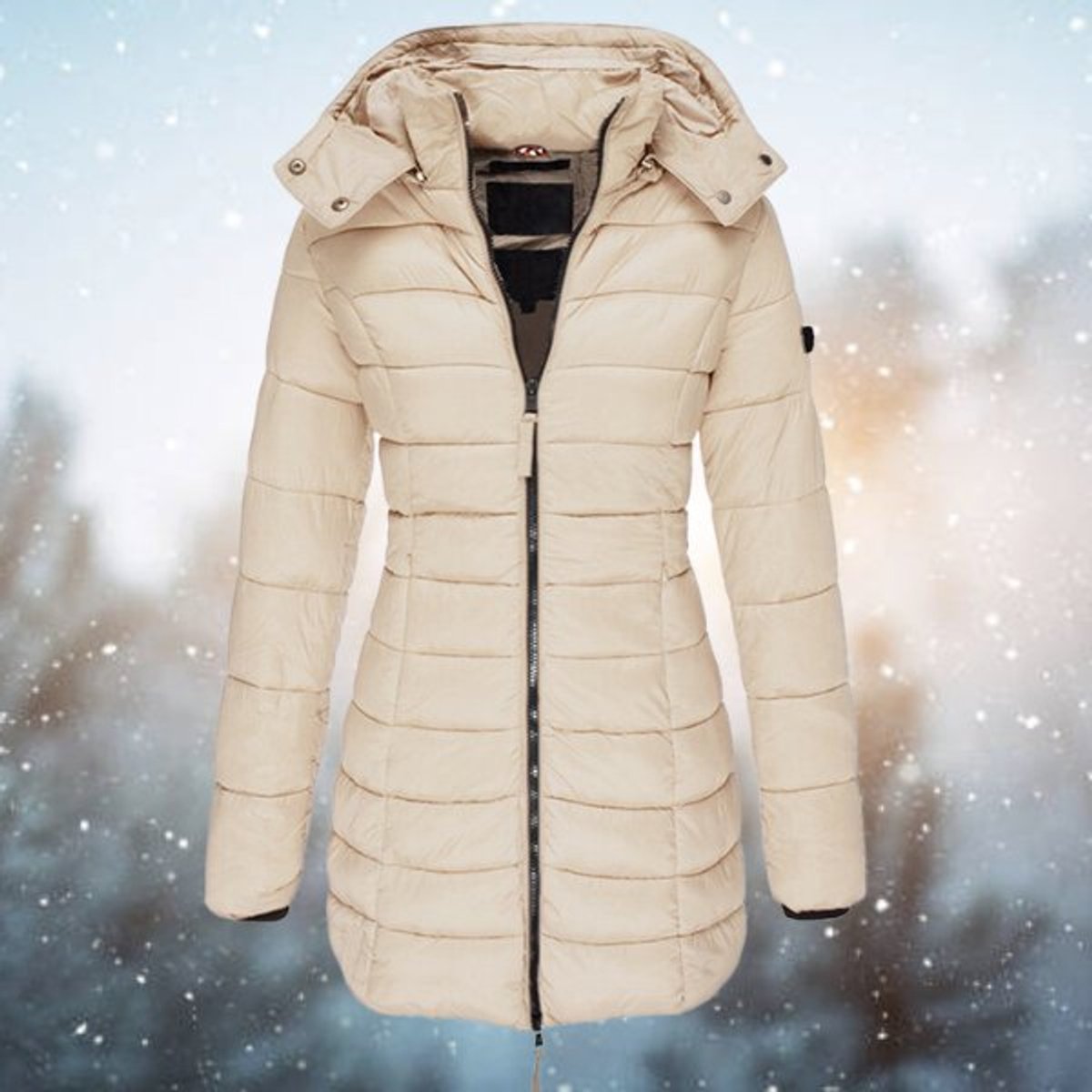 Women's Mid-Thigh Quilted Puffer Coat with Removable Hood – Khaki