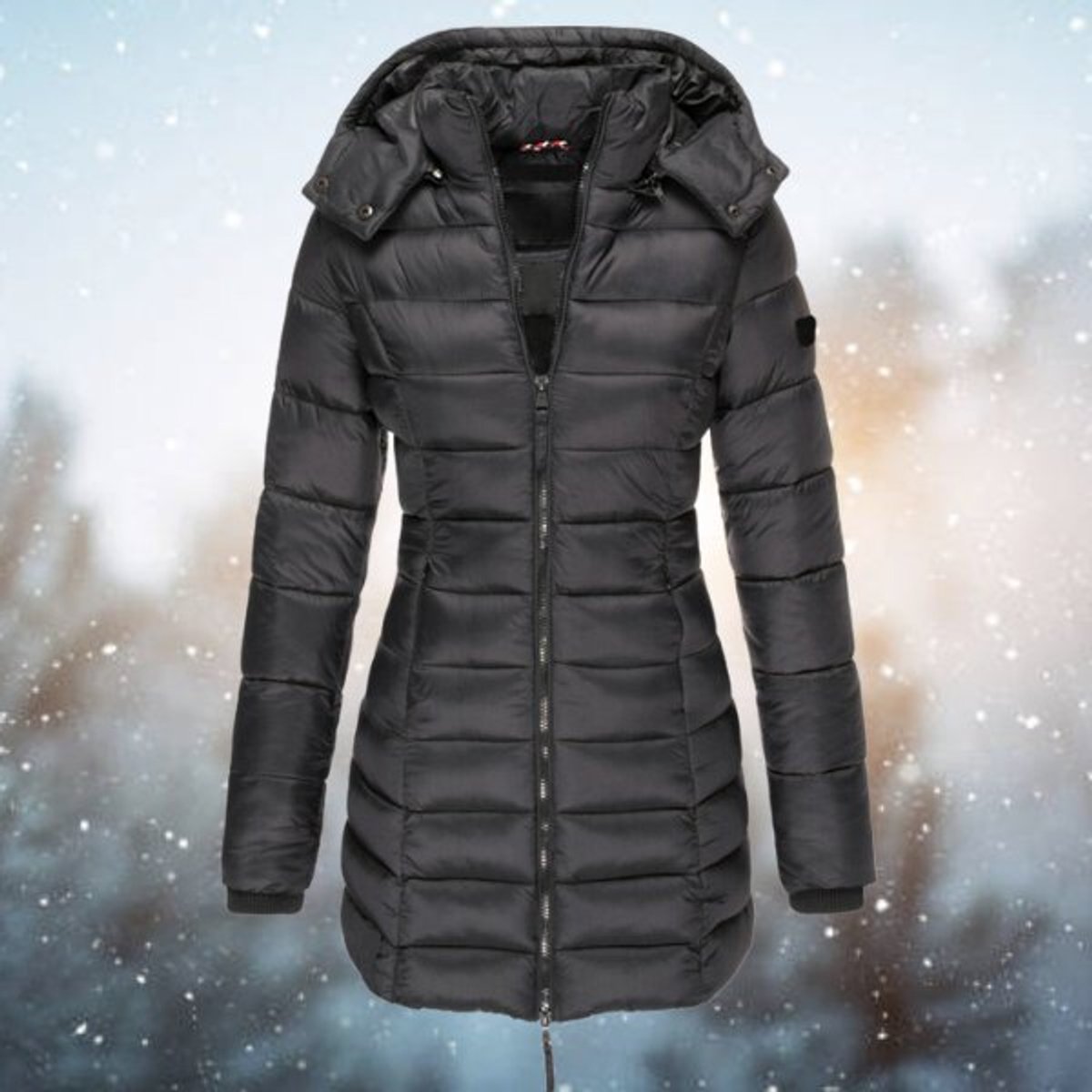 Women's Mid-Thigh Quilted Puffer Coat with Removable Hood – Black