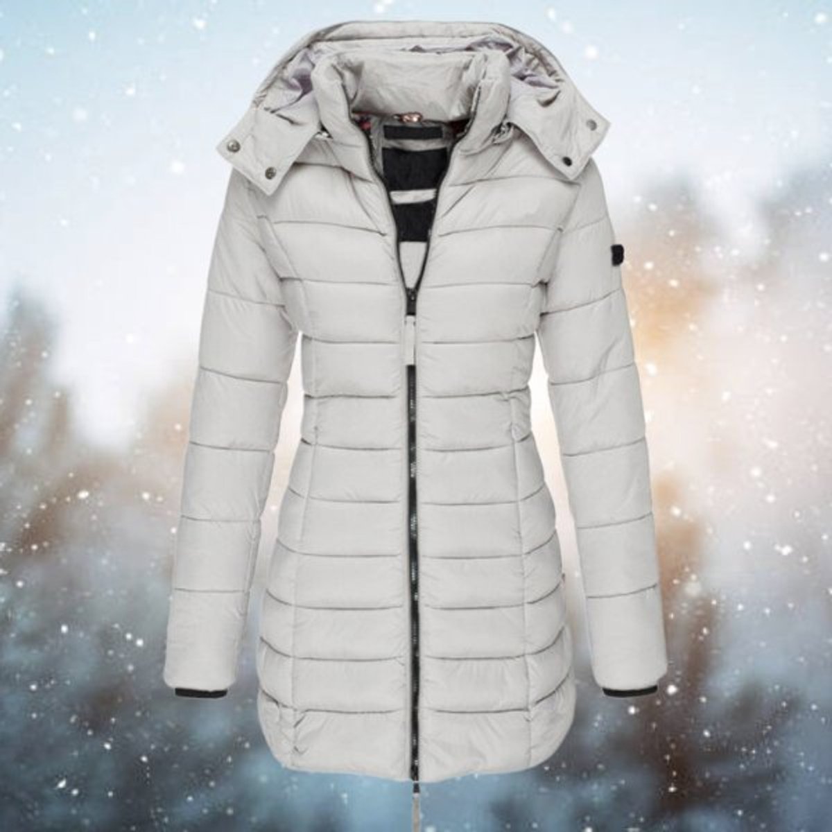 Women's Mid-Thigh Quilted Puffer Coat with Removable Hood – Grey