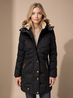Women's Faux Fur Trim Hooded Longline Puffer Coat – Black