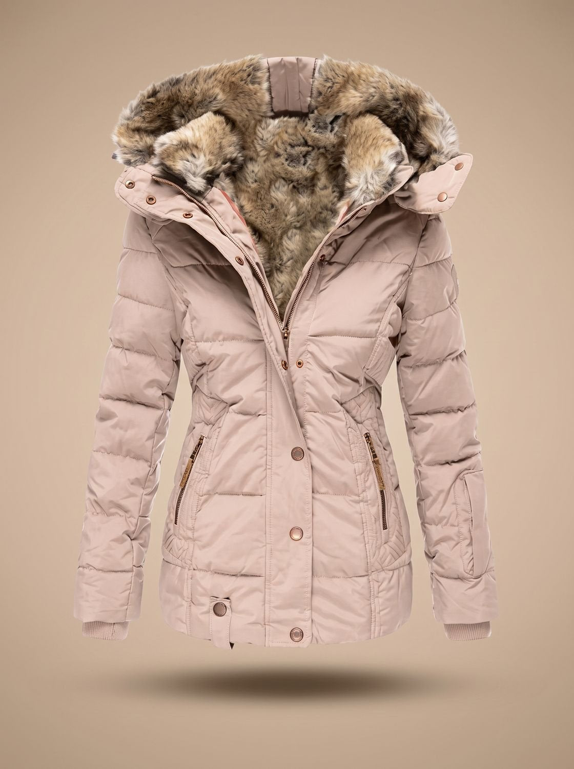 Women's Faux Fur Trim Hooded Longline Puffer Coat