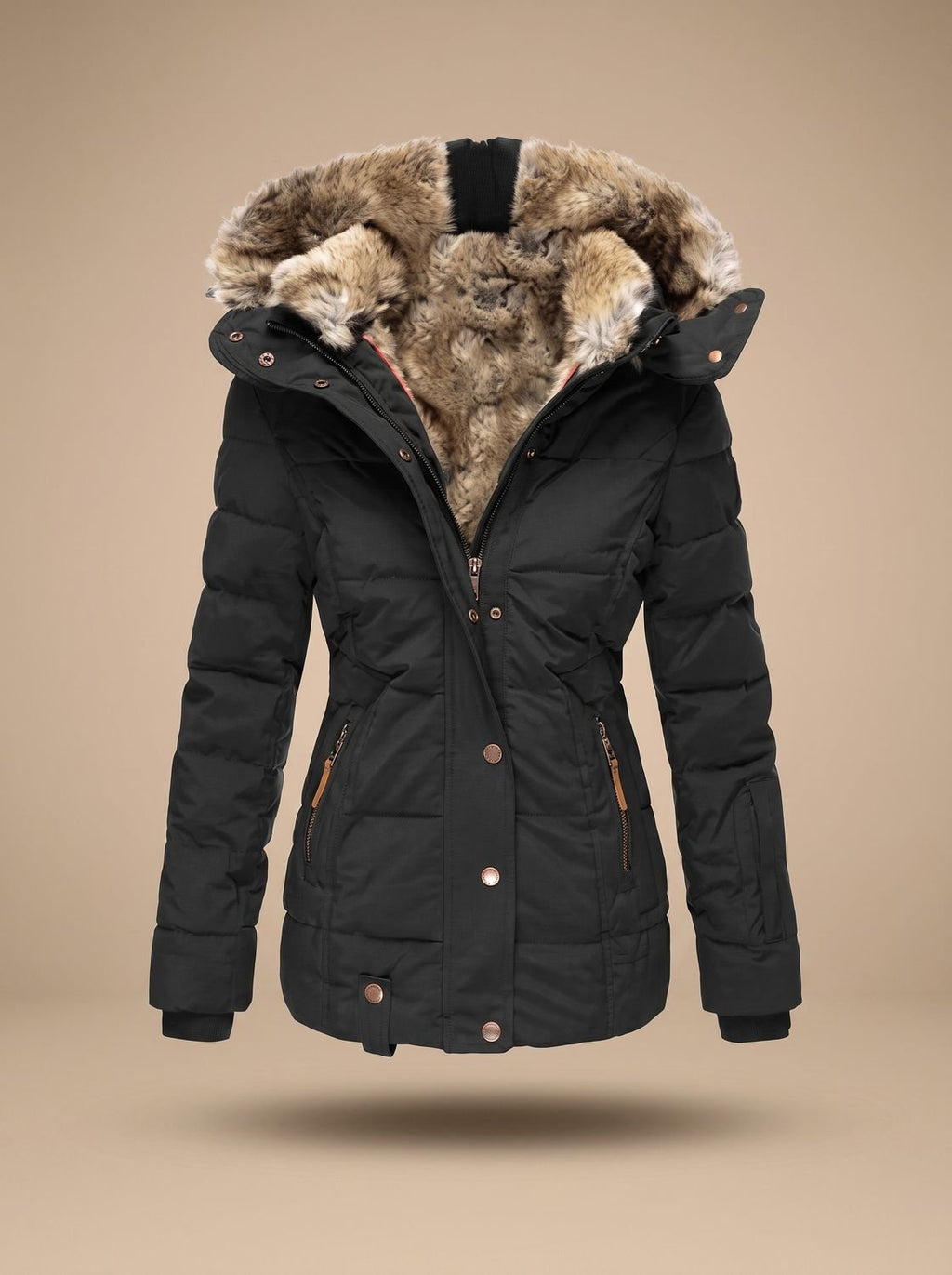 Women's Faux Fur Trim Hooded Longline Puffer Coat