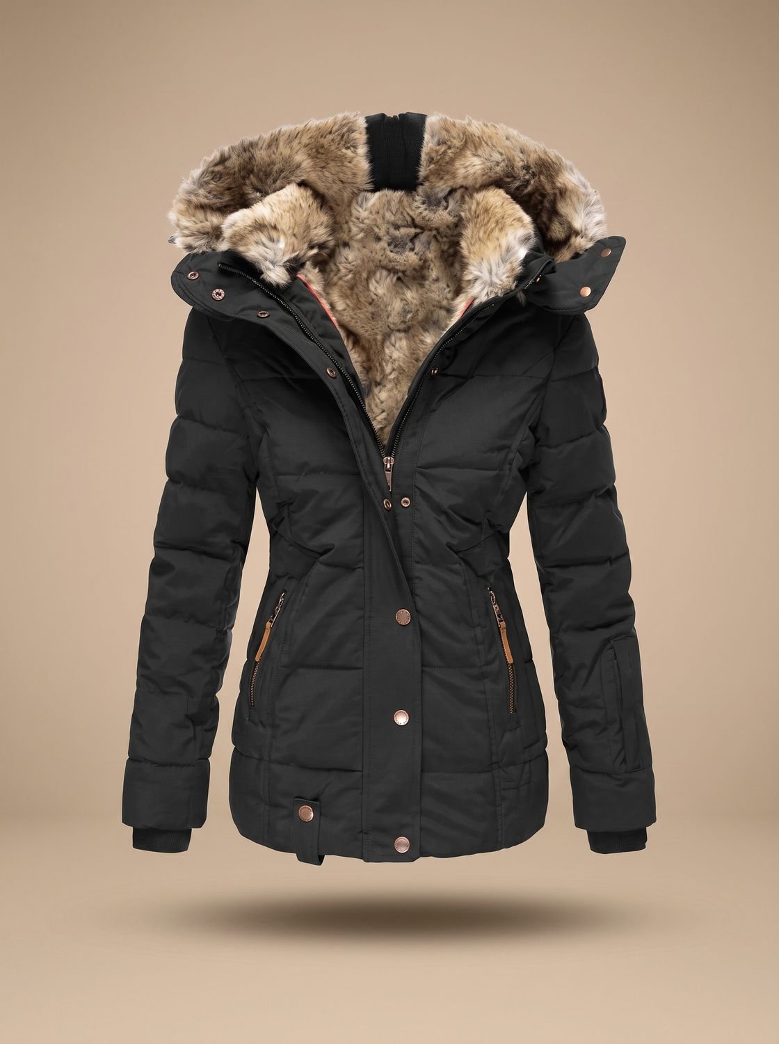Women's Faux Fur Trim Hooded Longline Puffer Coat