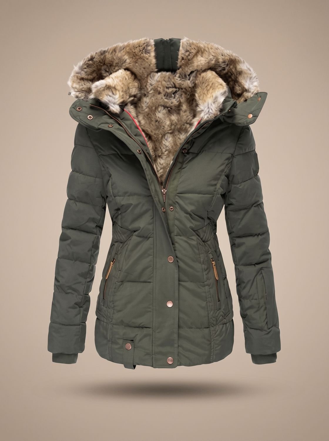Women's Faux Fur Trim Hooded Longline Puffer Coat