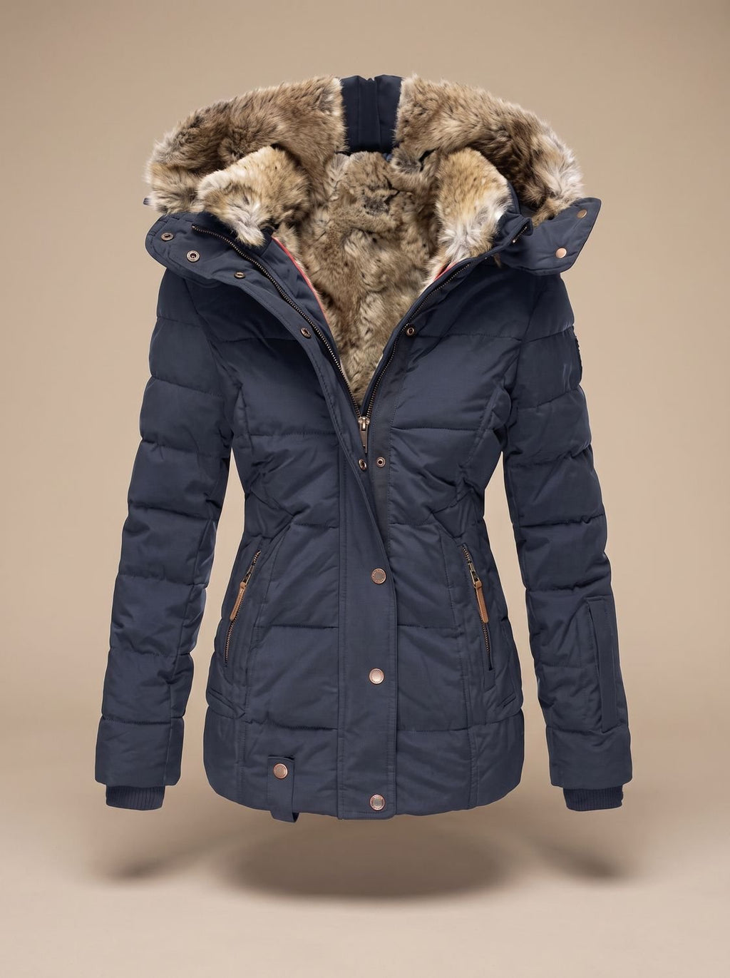 Women's Faux Fur Trim Hooded Longline Puffer Coat