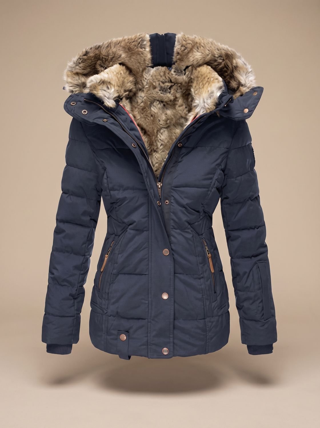 Women's Faux Fur Trim Hooded Longline Puffer Coat