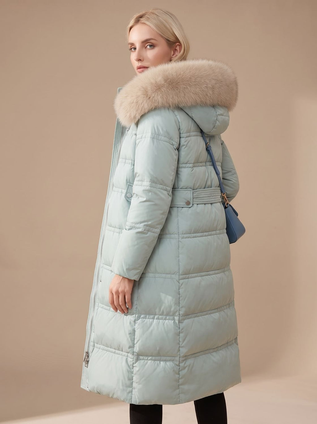 Women's Mid-Calf Wind and Water Resistant Parka with Plush Trim Hood
