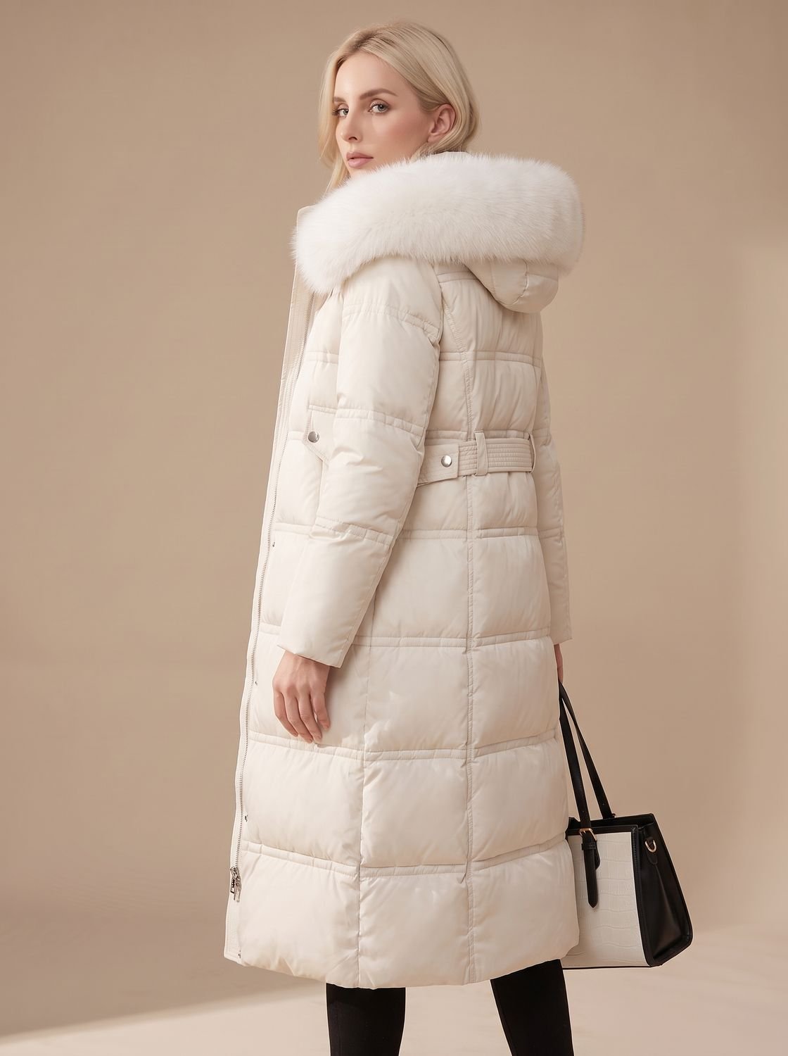 Women's Mid-Calf Wind and Water Resistant Parka with Plush Trim Hood