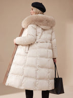 Women's Mid-Calf Wind and Water Resistant Parka with Plush Trim Hood