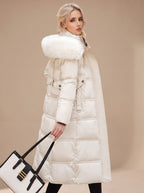 Women's Mid-Calf Wind and Water Resistant Parka with Plush Trim Hood