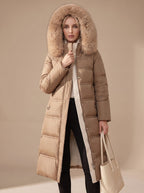 Women's Mid-Calf Wind and Water Resistant Parka with Plush Trim Hood