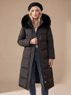 Women's Mid-Calf Wind and Water Resistant Parka with Plush Trim Hood
