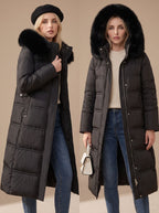 Women's Mid-Calf Wind and Water Resistant Parka with Plush Trim Hood