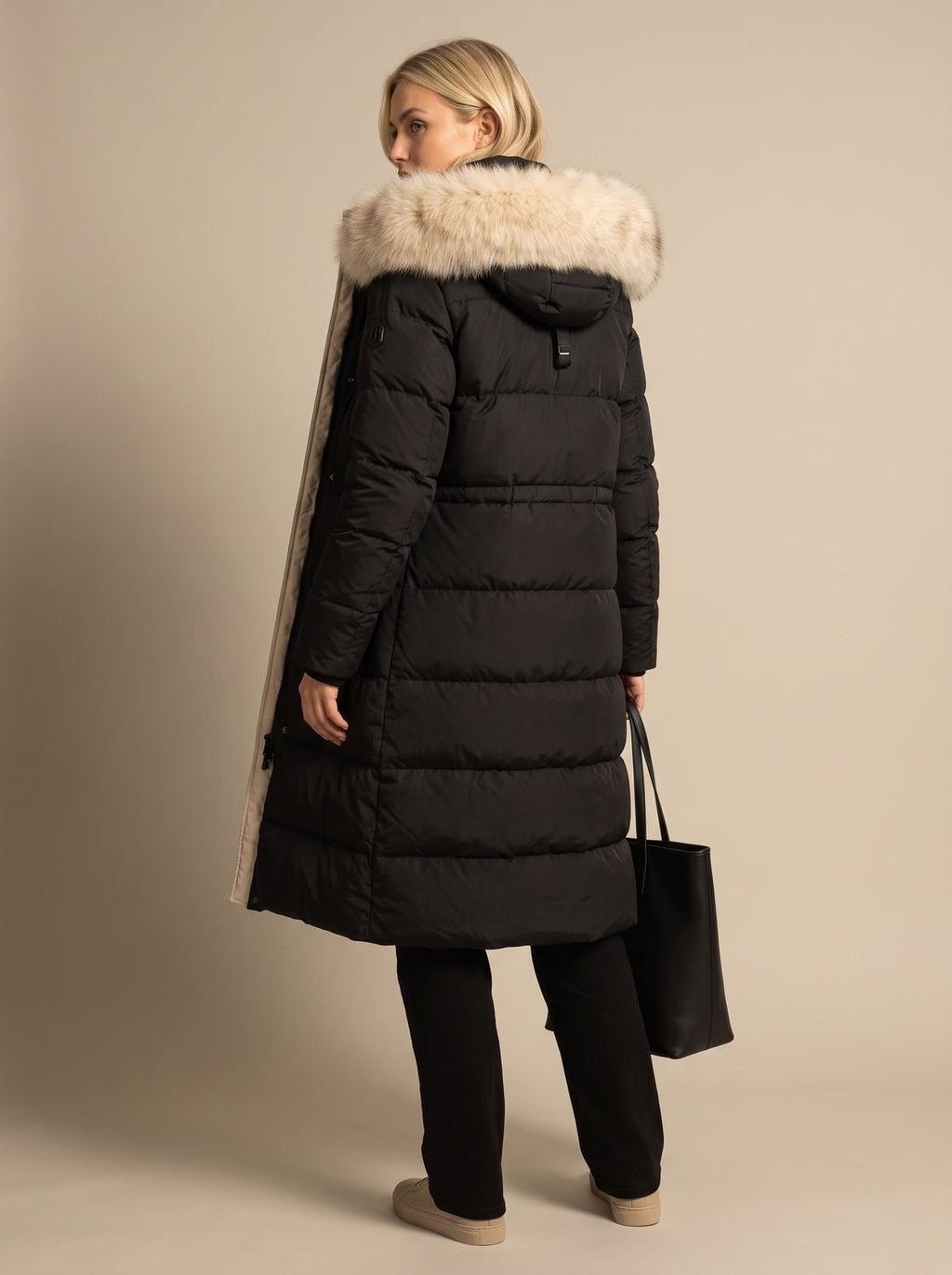 Women's Mid-Calf Wind and Water Resistant Parka with Plush Trim Hood
