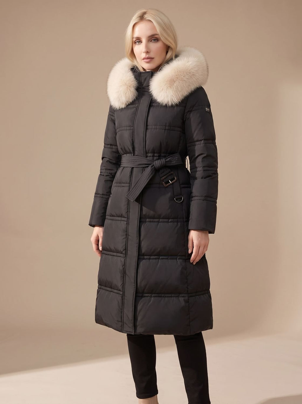 Women's Mid-Calf Wind and Water Resistant Parka with Plush Trim Hood