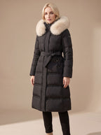 Women's Mid-Calf Wind and Water Resistant Parka with Plush Trim Hood