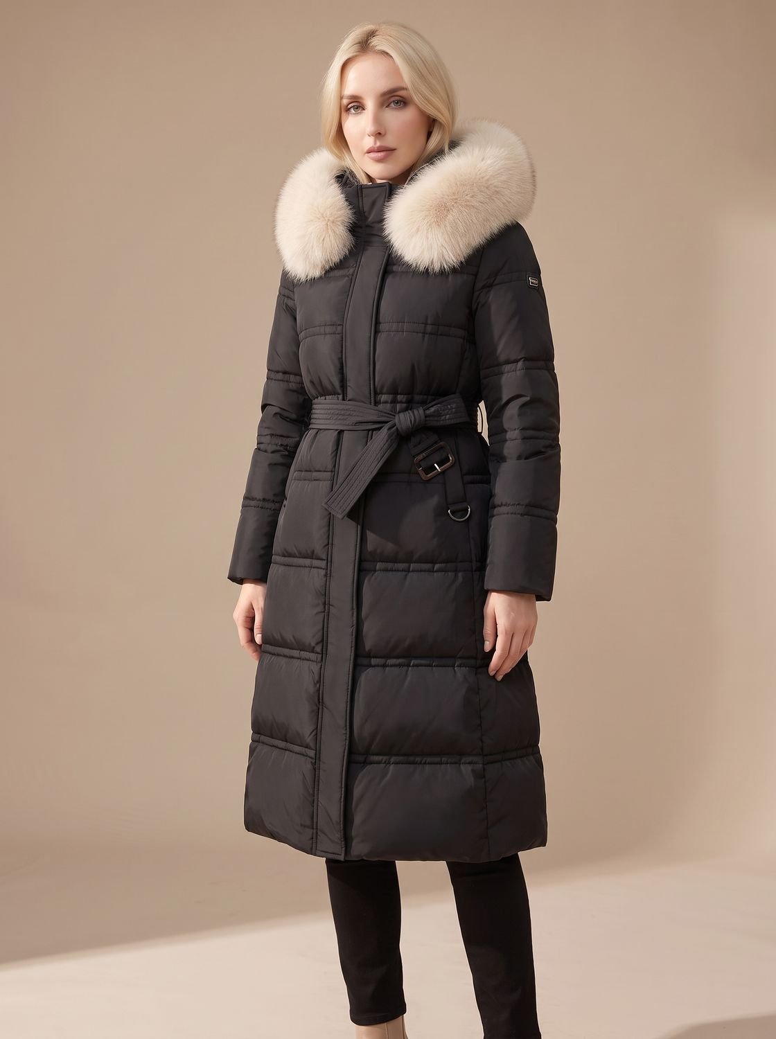 Women's Mid-Calf Wind and Water Resistant Parka with Plush Trim Hood
