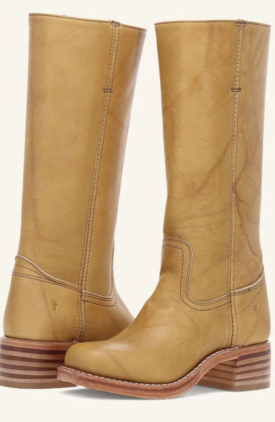 Women's Pull-On Leather Western Boots with Stacked Block Heel – Yellow