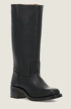 Women's Pull-On Leather Western Boots with Stacked Block Heel