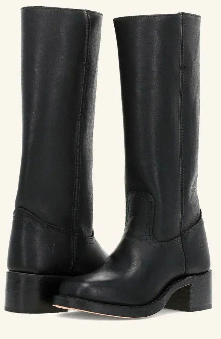 Women's Pull-On Leather Western Boots with Stacked Block Heel – Black
