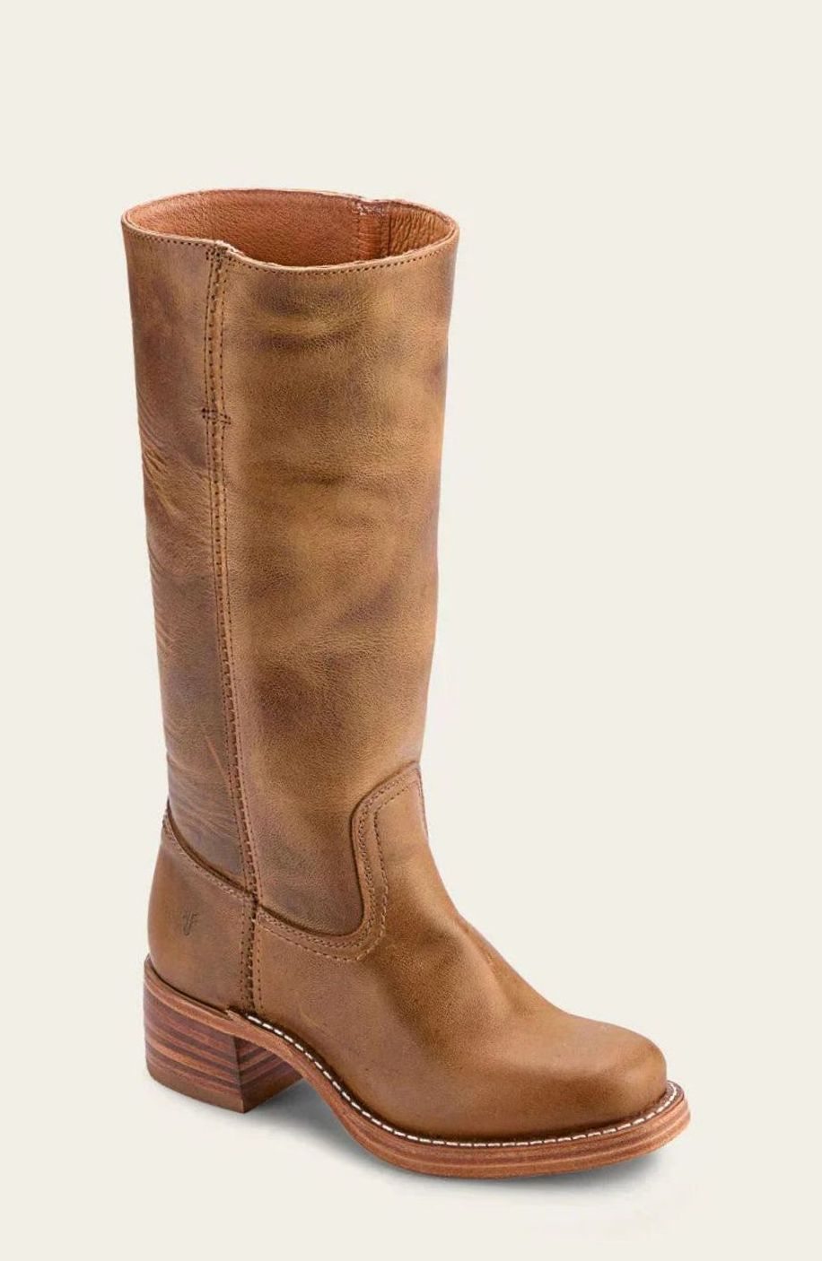 Women's Pull-On Leather Western Boots with Stacked Block Heel