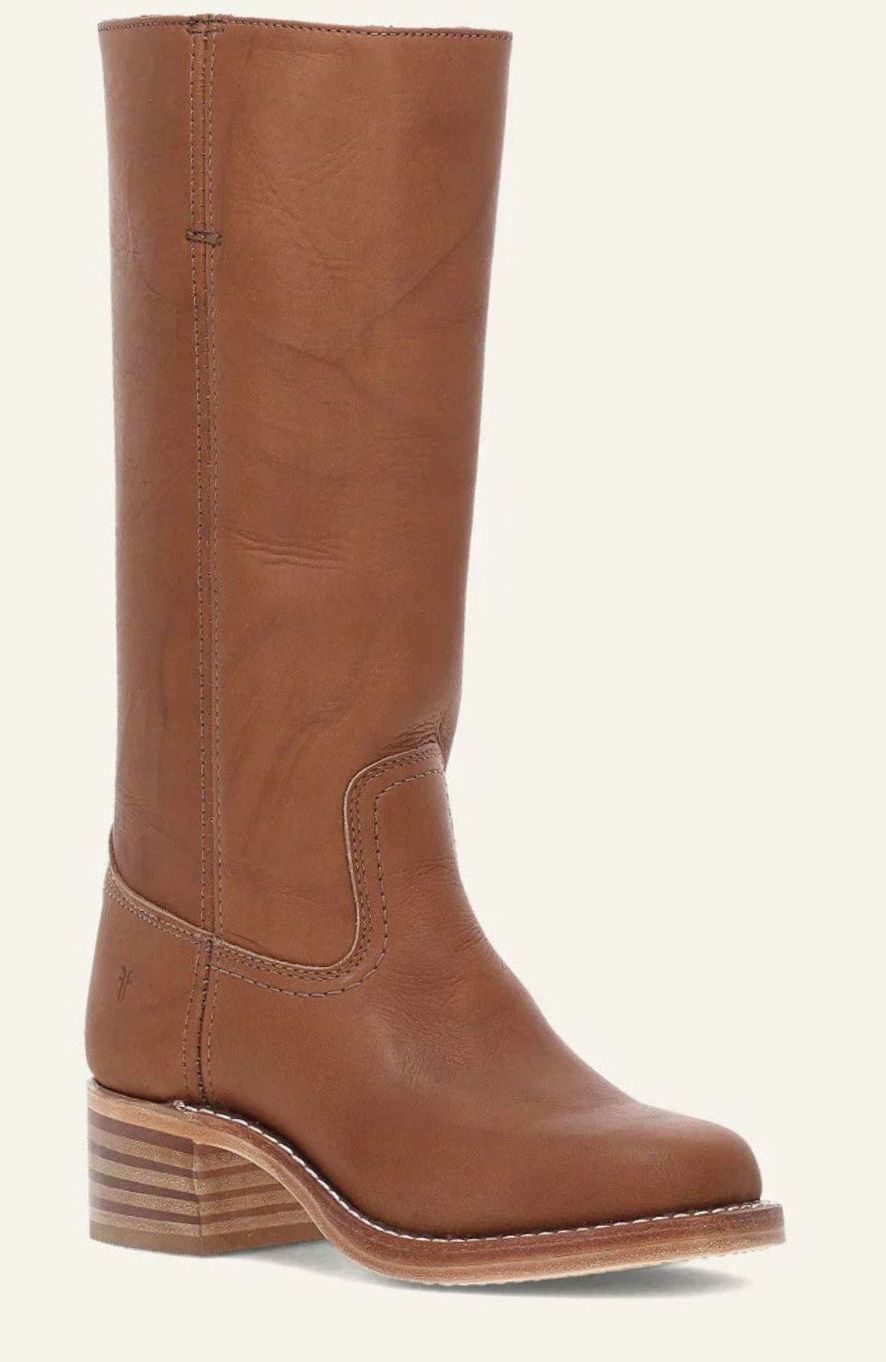 Women's Pull-On Leather Western Boots with Stacked Block Heel