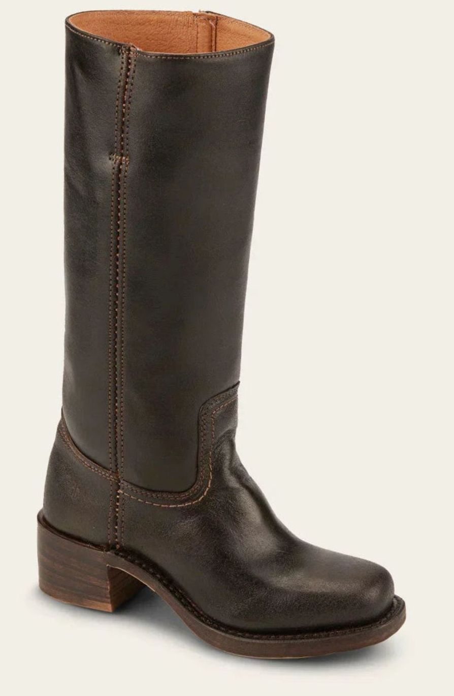 Women's Pull-On Leather Western Boots with Stacked Block Heel
