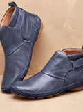 Women's Orthopedic Flat Ankle Boots with Side Buckle - Blue