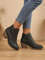 Women's Stacked Heel Orthopedic Ankle Boots with Cutout Detail