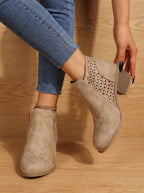 Women's Stacked Heel Orthopedic Ankle Boots with Cutout Detail - Beige