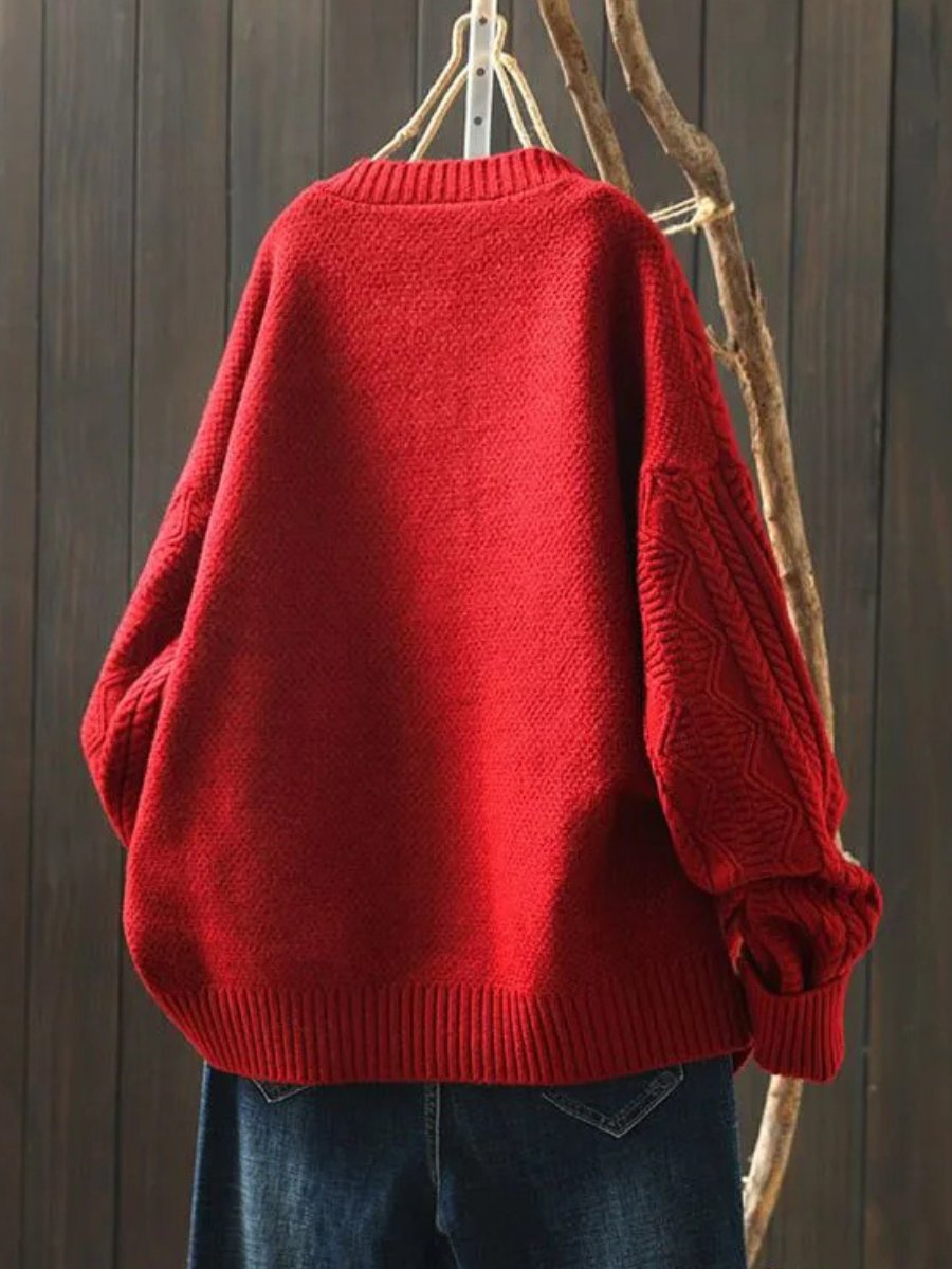 Women's Relaxed Cable-Knit Button-Front Cardigan with Ribbed Trims