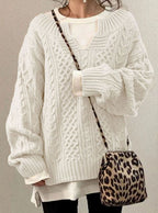 Women's Chunky Cable-Knit Jumper with Layered V-Neck