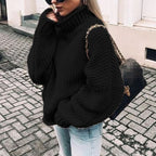 Women's Thick Ribbed Roll-Neck Jumper in Oversized Chunky Knit – Black