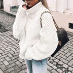 Women's Thick Ribbed Roll-Neck Jumper in Oversized Chunky Knit
