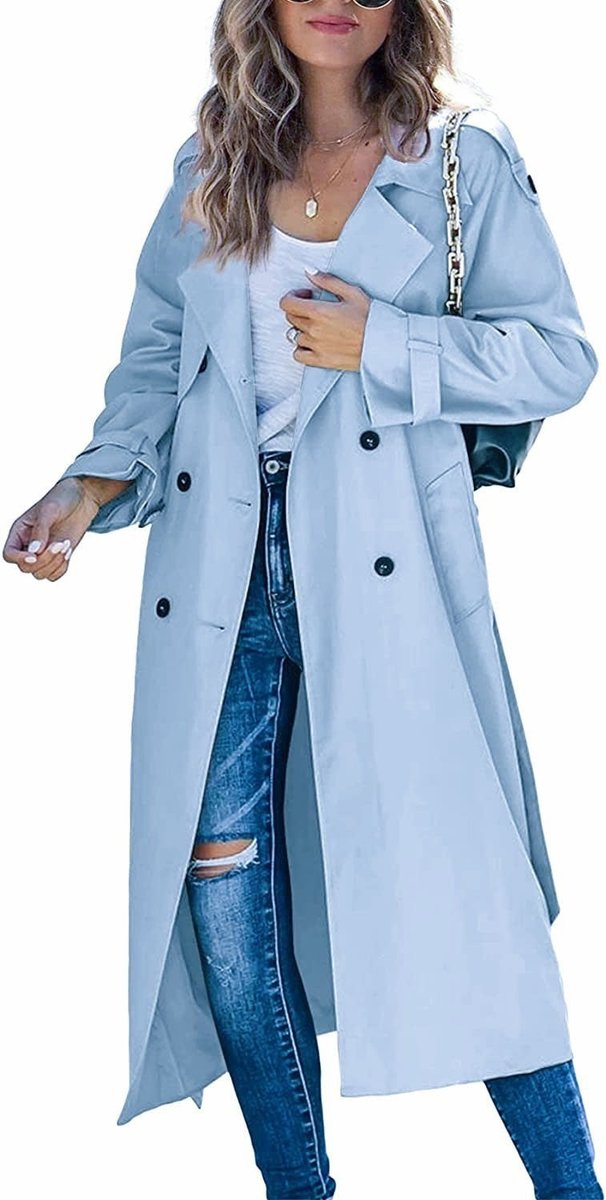 Women's Tie-Waist Double-Breasted Trench Coat Below the Knee