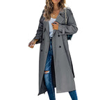 Women's Tie-Waist Double-Breasted Trench Coat Below the Knee