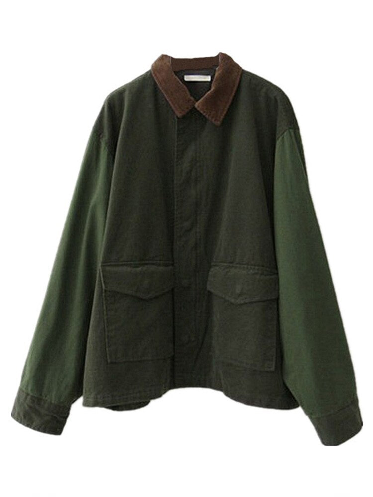 Women's Oversized Zip-Front Utility Jacket with Patch Pockets
