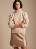 Women's Slouchy Knit Jumper with Chunky Ribbed Roll-Neck – Beige