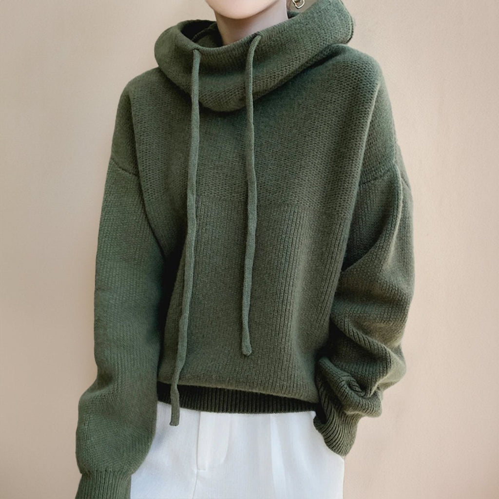 Women's Hooded Roll-Neck Jumper in Oversized Merino Wool