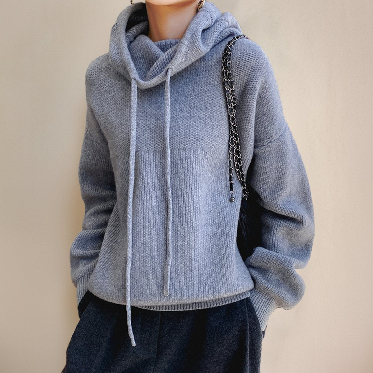 Women's Hooded Roll-Neck Jumper in Oversized Merino Wool