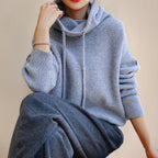 Women's Hooded Roll-Neck Jumper in Oversized Merino Wool