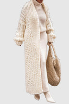 Women's Oversized Maxi Cardigan in Open-Stitch Chunky Knit