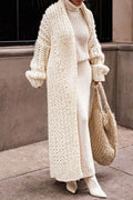 Women's Oversized Maxi Cardigan in Open-Stitch Chunky Knit – Beige