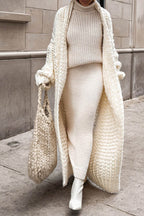 Women's Oversized Maxi Cardigan in Open-Stitch Chunky Knit