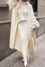 Women's Oversized Maxi Cardigan in Open-Stitch Chunky Knit